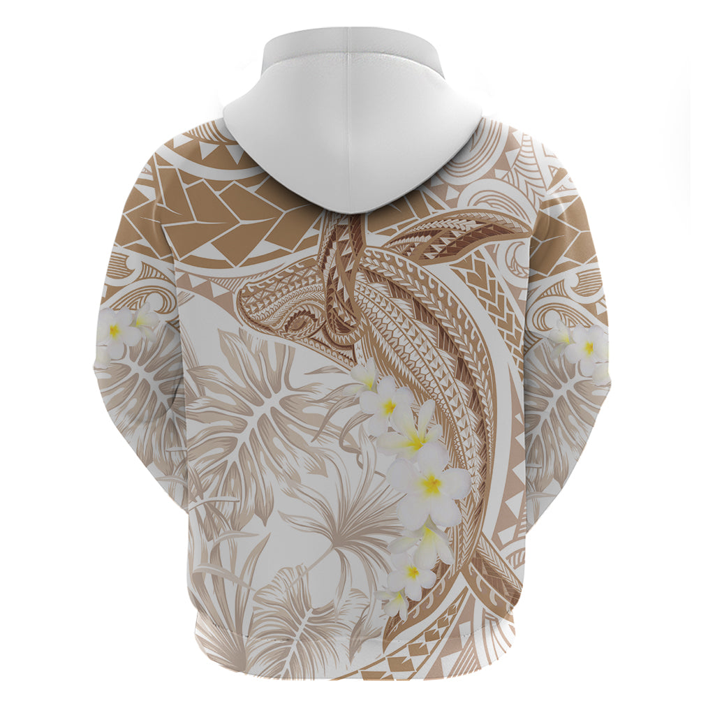 Polynesia Humpback Whale Zip Hoodie Tropical Plumeria Beige