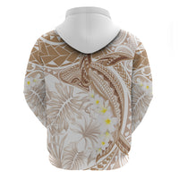 Polynesia Humpback Whale Zip Hoodie Tropical Plumeria Beige