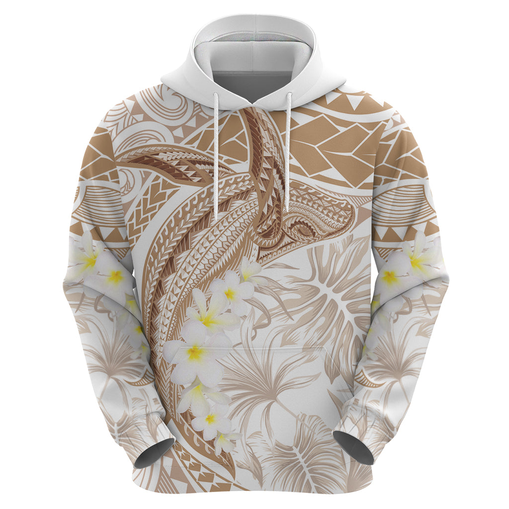 Polynesia Humpback Whale Zip Hoodie Tropical Plumeria Beige