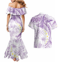 Polynesia Humpback Whale Couples Matching Mermaid Dress and Hawaiian Shirt Tropical Plumeria Lavender