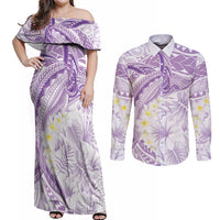 Polynesia Humpback Whale Couples Matching Off Shoulder Maxi Dress and Long Sleeve Button Shirt Tropical Plumeria Lavender LT7 Lavender - Polynesian Pride