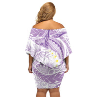 Polynesia Humpback Whale Family Matching Off Shoulder Short Dress and Hawaiian Shirt Tropical Plumeria Lavender