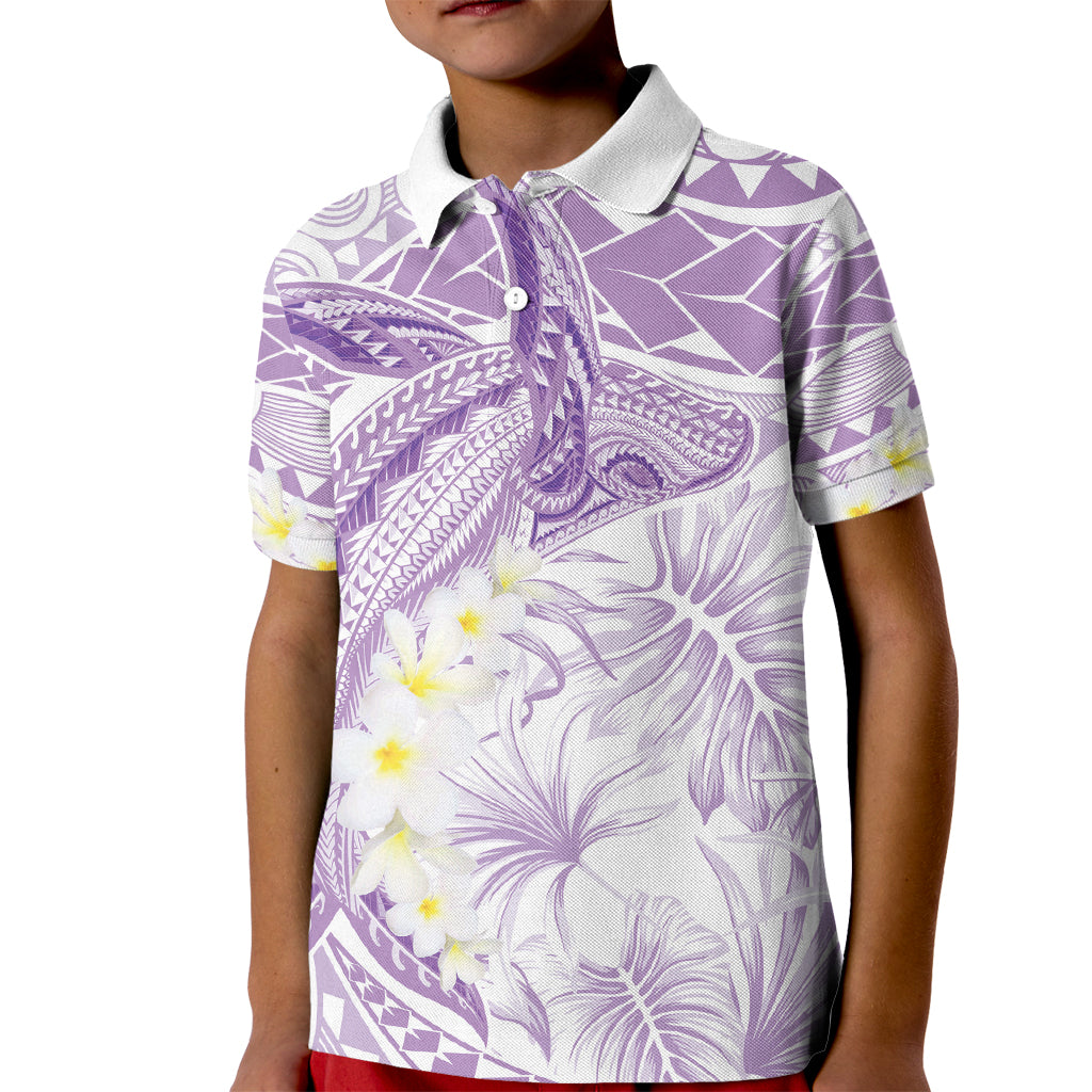 Polynesia Humpback Whale Kid Polo Shirt Tropical Plumeria Lavender