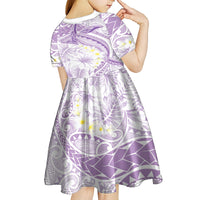 Polynesia Humpback Whale Kid Short Sleeve Dress Tropical Plumeria Lavender