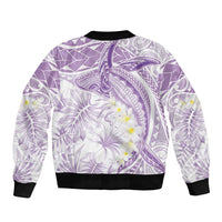 Polynesia Humpback Whale Sleeve Zip Bomber Jacket Tropical Plumeria Lavender LT7 - Polynesian Pride