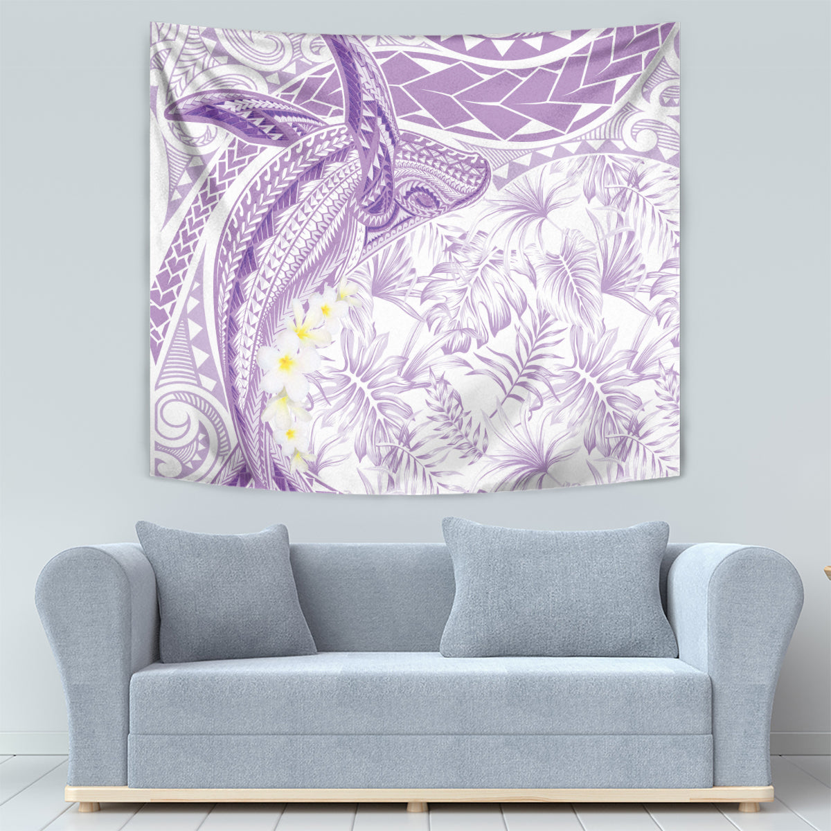 Polynesia Humpback Whale Tapestry Tropical Plumeria Lavender