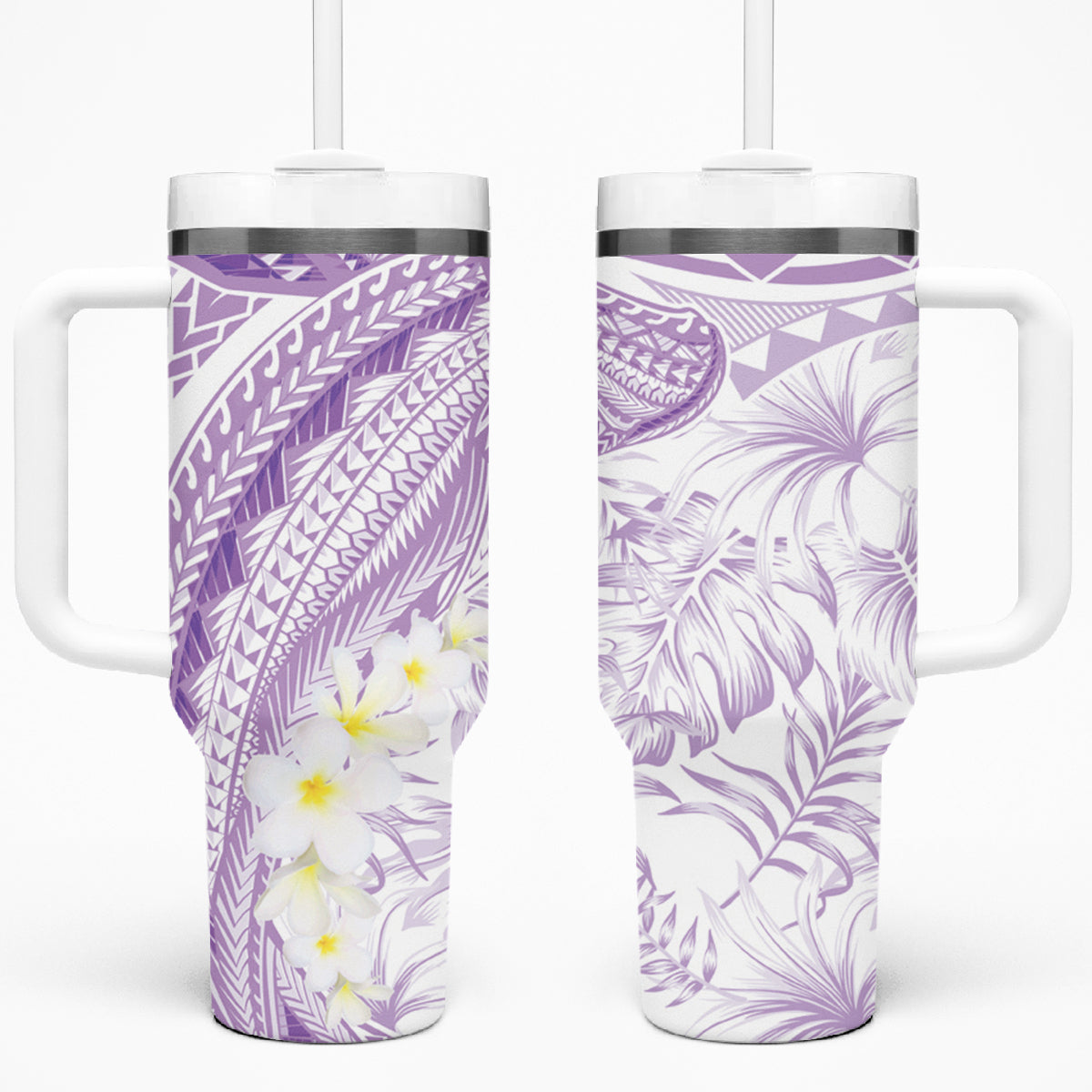 Polynesia Humpback Whale Tumbler With Handle Tropical Plumeria Lavender