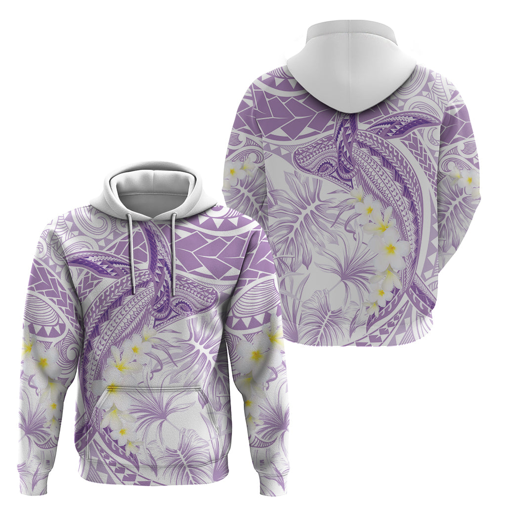 Polynesia Humpback Whale Zip Hoodie Tropical Plumeria Lavender