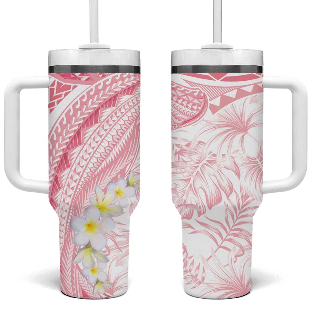 Polynesia Humpback Whale Tumbler With Handle Tropical Plumeria Pink