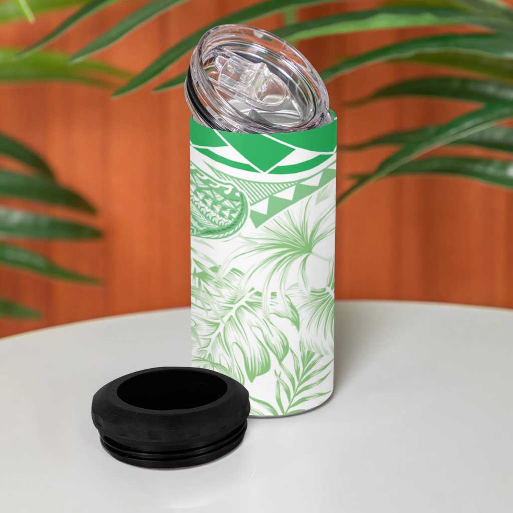Polynesia Humpback Whale 4 in 1 Can Cooler Tumbler Tropical Plumeria Emerald