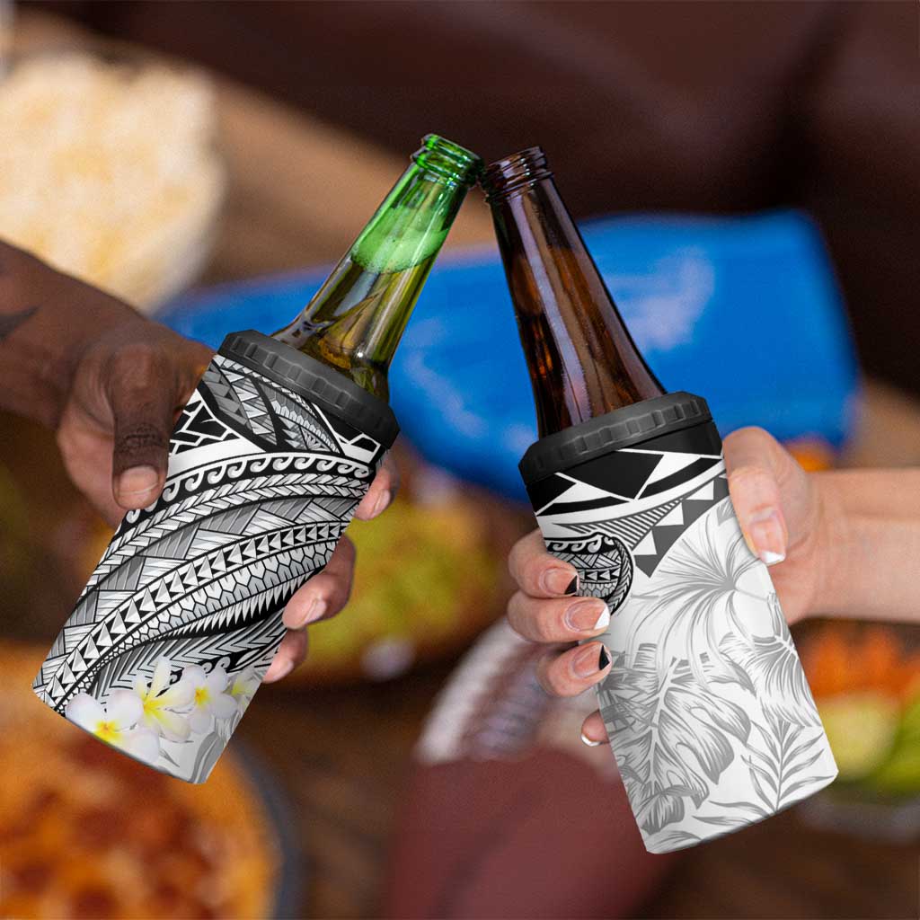 Polynesia Humpback Whale 4 in 1 Can Cooler Tumbler Tropical Plumeria Charcoal