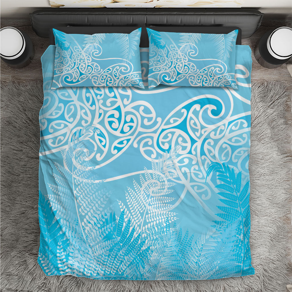 Aotearoa Maori Koru Curves Bedding Set Silver Ferns - Turquoise LT7 Turquoise - Polynesian Pride
