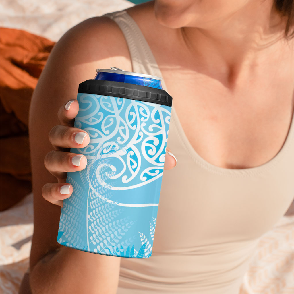 Aotearoa Maori Koru Curves 4 in 1 Can Cooler Tumbler Silver Ferns - Turquoise