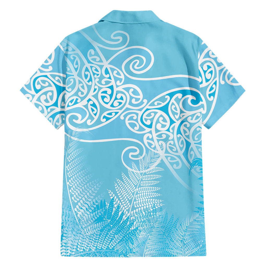 Aotearoa Maori Koru Curves Family Matching Long Sleeve Bodycon Dress and Hawaiian Shirt Silver Ferns - Turquoise LT7 - Polynesian Pride
