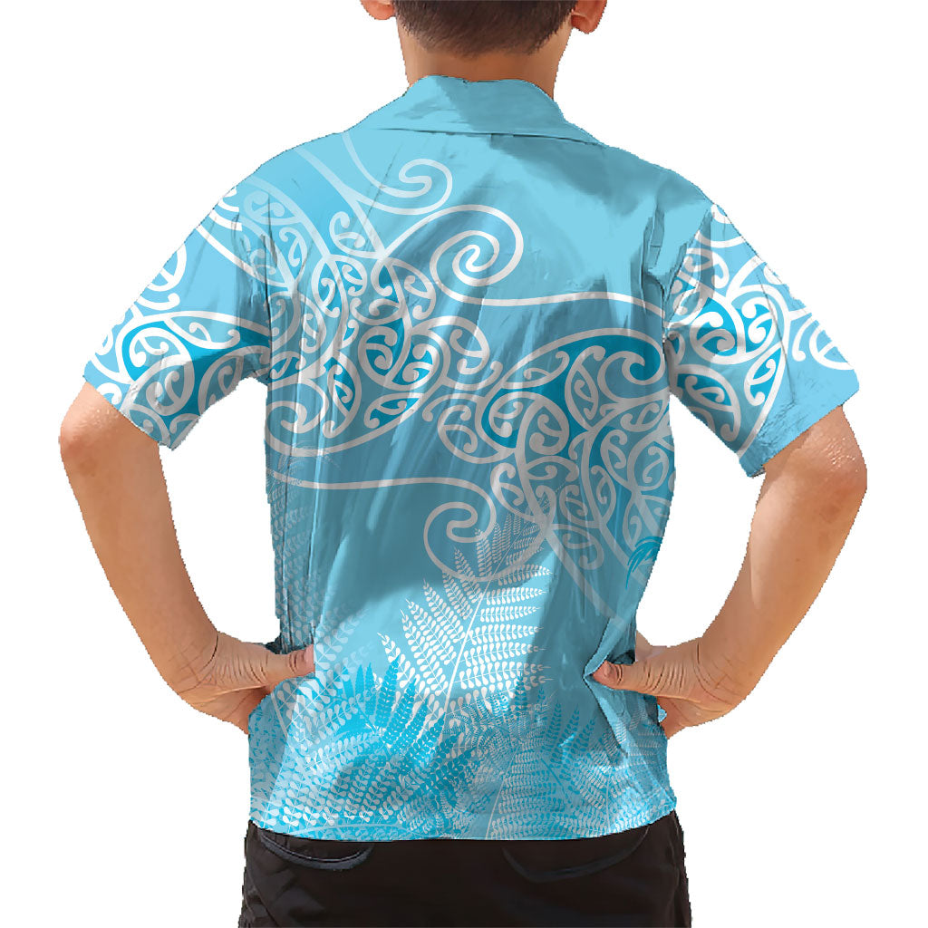 Aotearoa Maori Koru Curves Family Matching Mermaid Dress and Hawaiian Shirt Silver Ferns - Turquoise LT7 - Polynesian Pride