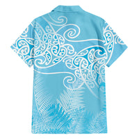 Aotearoa Maori Koru Curves Family Matching Puletasi and Hawaiian Shirt Silver Ferns - Turquoise LT7 - Polynesian Pride