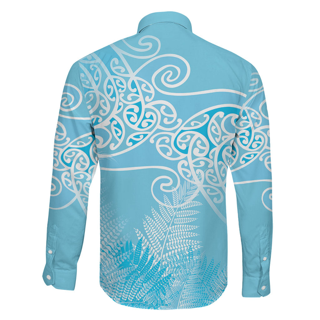 Aotearoa Maori Koru Curves Family Matching Puletasi and Hawaiian Shirt Silver Ferns - Turquoise LT7 - Polynesian Pride