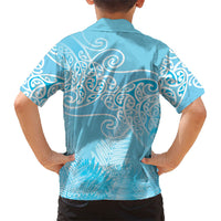 Aotearoa Maori Koru Curves Family Matching Short Sleeve Bodycon Dress and Hawaiian Shirt Silver Ferns - Turquoise LT7 - Polynesian Pride