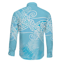Aotearoa Maori Koru Curves Family Matching Short Sleeve Bodycon Dress and Hawaiian Shirt Silver Ferns - Turquoise LT7 - Polynesian Pride