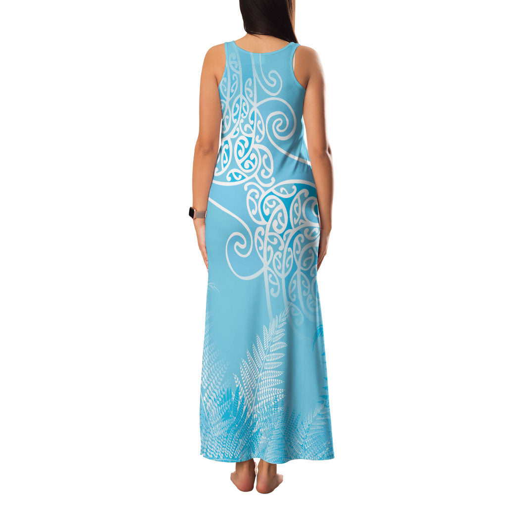 Aotearoa Maori Koru Curves Family Matching Tank Maxi Dress and Hawaiian Shirt Silver Ferns - Turquoise LT7 - Polynesian Pride