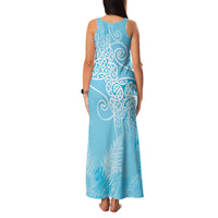 Aotearoa Maori Koru Curves Family Matching Tank Maxi Dress and Hawaiian Shirt Silver Ferns - Turquoise LT7 - Polynesian Pride