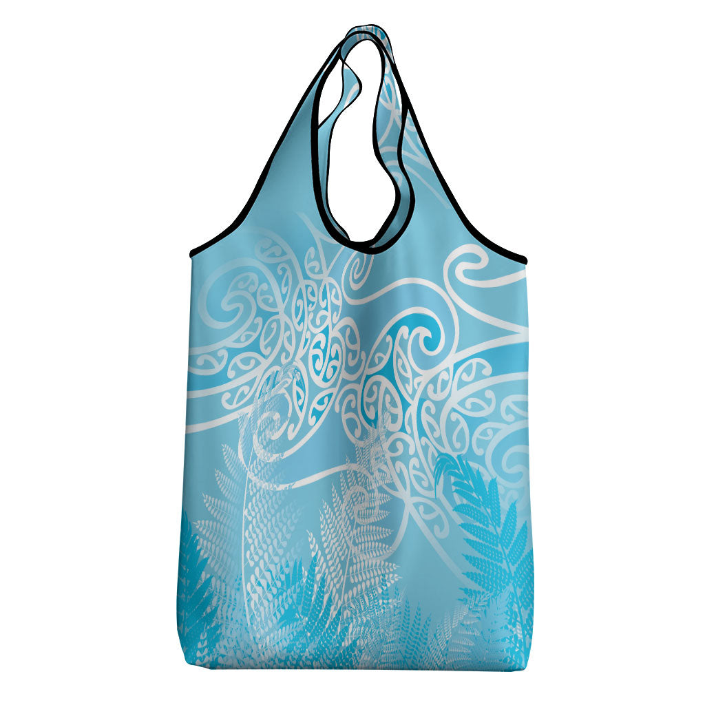 Aotearoa Maori Koru Curves Grocery Bag Silver Ferns - Turquoise LT7 - Polynesian Pride