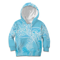Aotearoa Maori Koru Curves Kid Hoodie Silver Ferns - Turquoise LT7 Hoodie Turquoise - Polynesian Pride