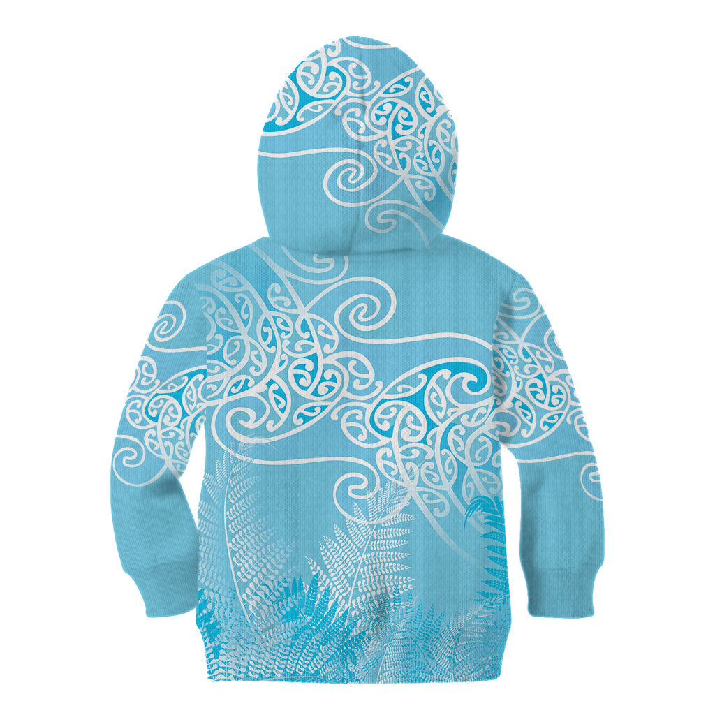 Aotearoa Maori Koru Curves Kid Hoodie Silver Ferns - Turquoise LT7 - Polynesian Pride