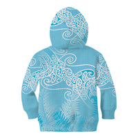 Aotearoa Maori Koru Curves Kid Hoodie Silver Ferns - Turquoise LT7 - Polynesian Pride