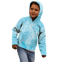 Aotearoa Maori Koru Curves Kid Hoodie Silver Ferns - Turquoise LT7 - Polynesian Pride