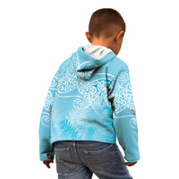 Aotearoa Maori Koru Curves Kid Hoodie Silver Ferns - Turquoise LT7 - Polynesian Pride