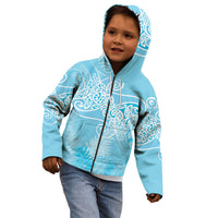 Aotearoa Maori Koru Curves Kid Hoodie Silver Ferns - Turquoise LT7 - Polynesian Pride
