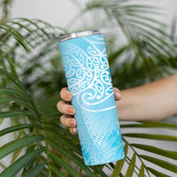 Aotearoa Maori Koru Curves Skinny Tumbler Silver Ferns - Turquoise