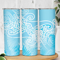 Aotearoa Maori Koru Curves Skinny Tumbler Silver Ferns - Turquoise