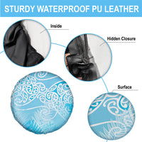 Aotearoa Maori Koru Curves Spare Tire Cover Silver Ferns - Turquoise