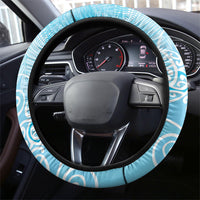 Aotearoa Maori Koru Curves Steering Wheel Cover Silver Ferns - Turquoise