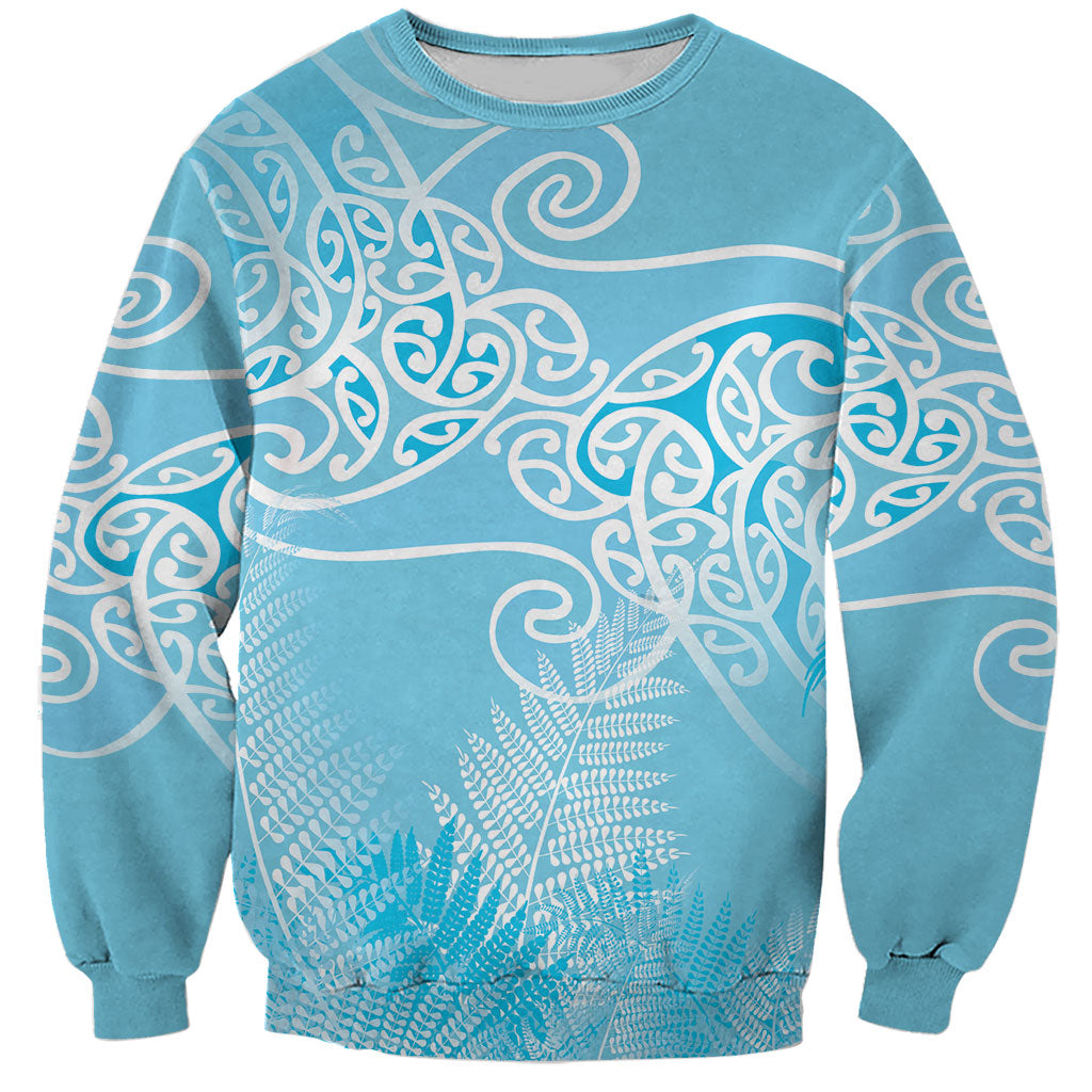 Aotearoa Maori Koru Curves Sweatshirt Silver Ferns - Turquoise LT7 Unisex Turquoise - Polynesian Pride