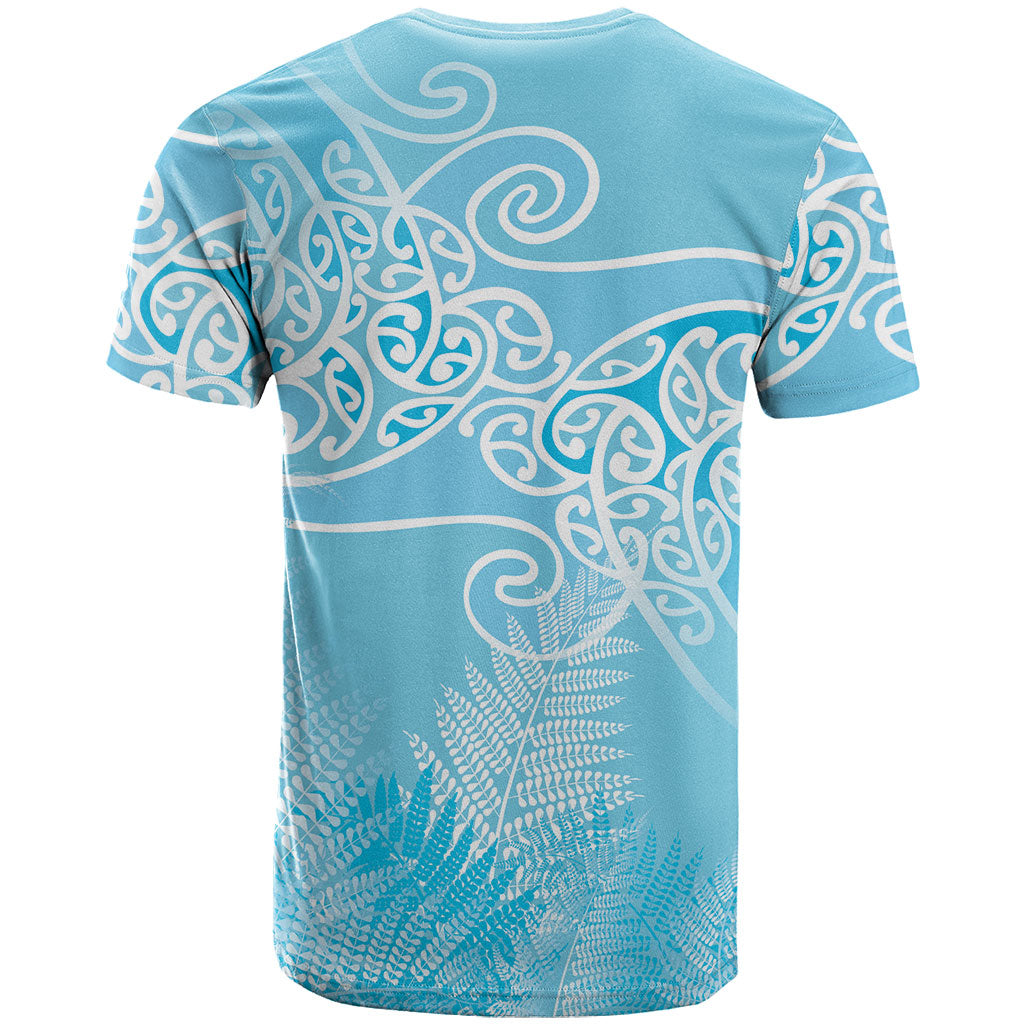 Aotearoa Maori Koru Curves T Shirt Silver Ferns - Turquoise