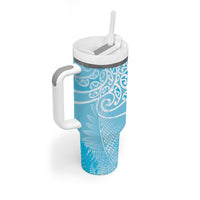 Aotearoa Maori Koru Curves Tumbler With Handle Silver Ferns - Turquoise