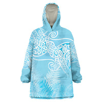 Aotearoa Maori Koru Curves Wearable Blanket Hoodie Silver Ferns - Turquoise