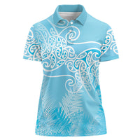 Aotearoa Maori Koru Curves Women Polo Shirt Silver Ferns - Turquoise