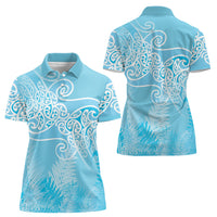 Aotearoa Maori Koru Curves Women Polo Shirt Silver Ferns - Turquoise