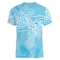 Aotearoa Maori Koru Curves Women V-Neck T-Shirt Silver Ferns - Turquoise LT7 - Polynesian Pride