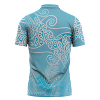 Aotearoa Maori Koru Curves Zipper Polo Shirt Silver Ferns - Turquoise LT7 - Polynesian Pride