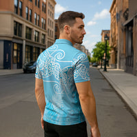 Aotearoa Maori Koru Curves Zipper Polo Shirt Silver Ferns - Turquoise LT7 - Polynesian Pride