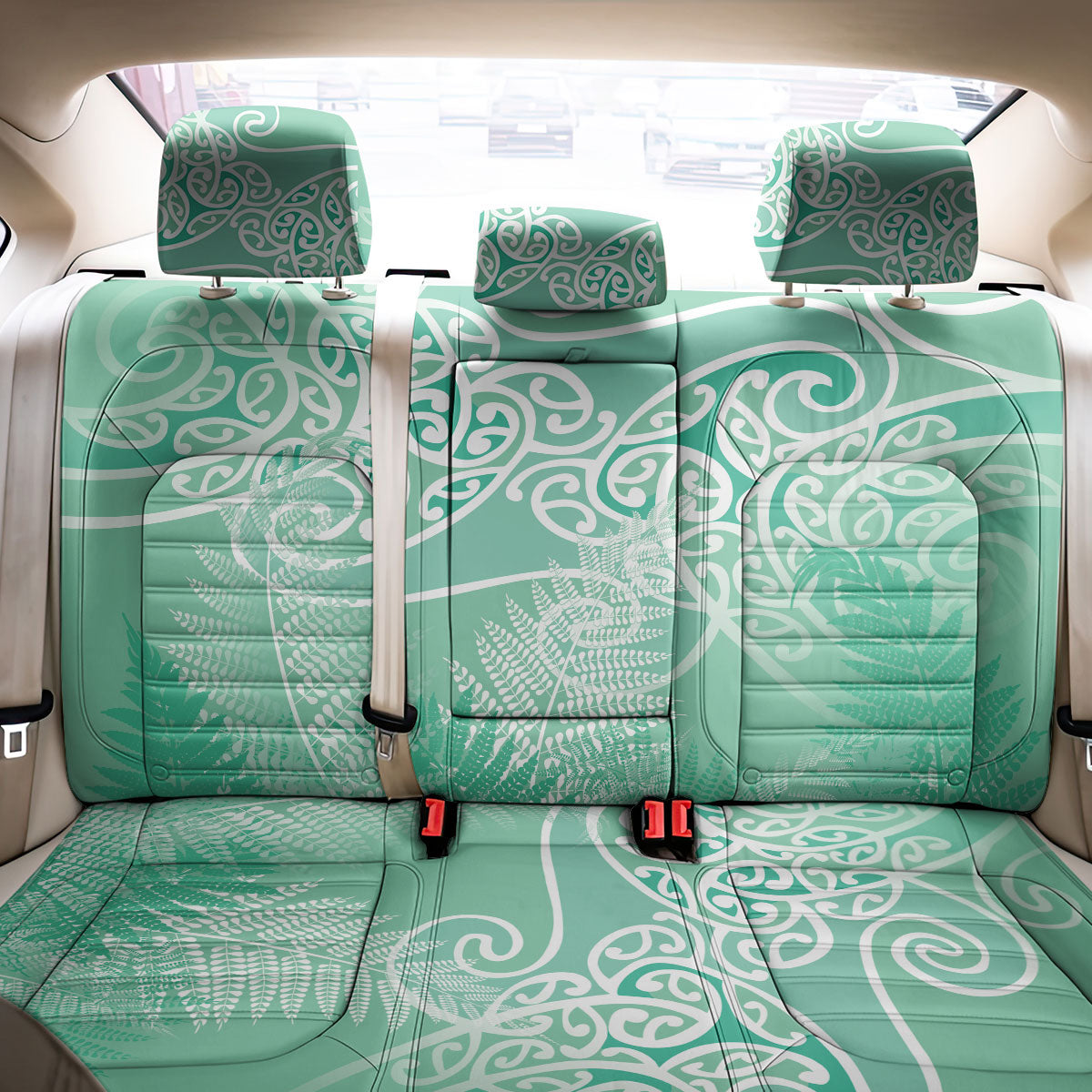 Aotearoa Maori Koru Curves Back Car Seat Cover Silver Ferns - Mint