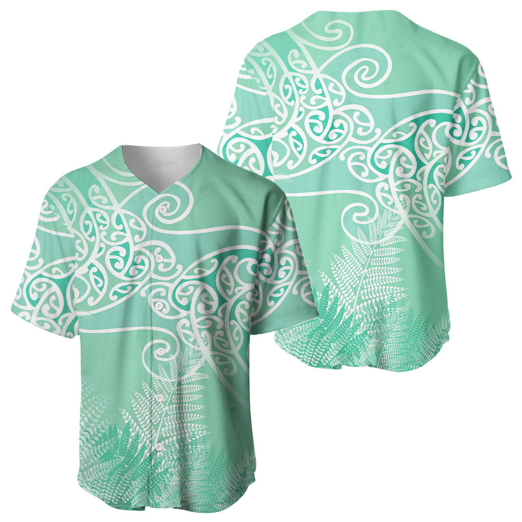 Aotearoa Maori Koru Curves Baseball Jersey Silver Ferns - Mint