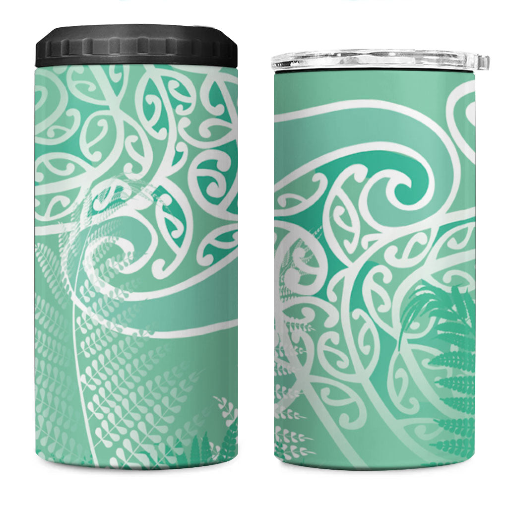 Aotearoa Maori Koru Curves 4 in 1 Can Cooler Tumbler Silver Ferns - Mint
