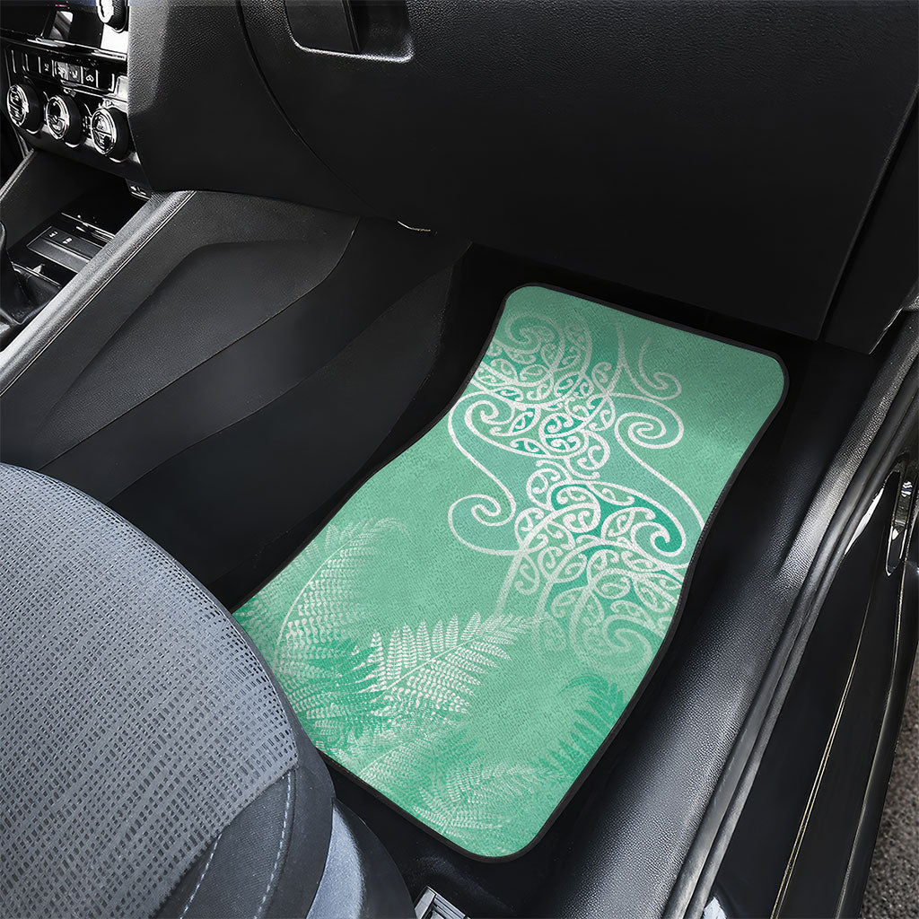 Aotearoa Maori Koru Curves Car Mats Silver Ferns - Mint LT7 - Polynesian Pride