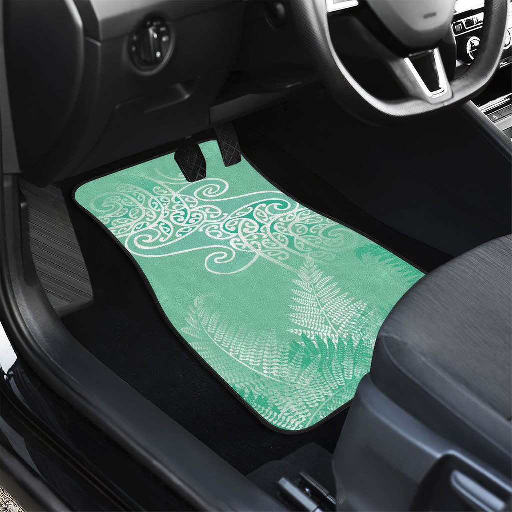 Aotearoa Maori Koru Curves Car Mats Silver Ferns - Mint LT7 - Polynesian Pride